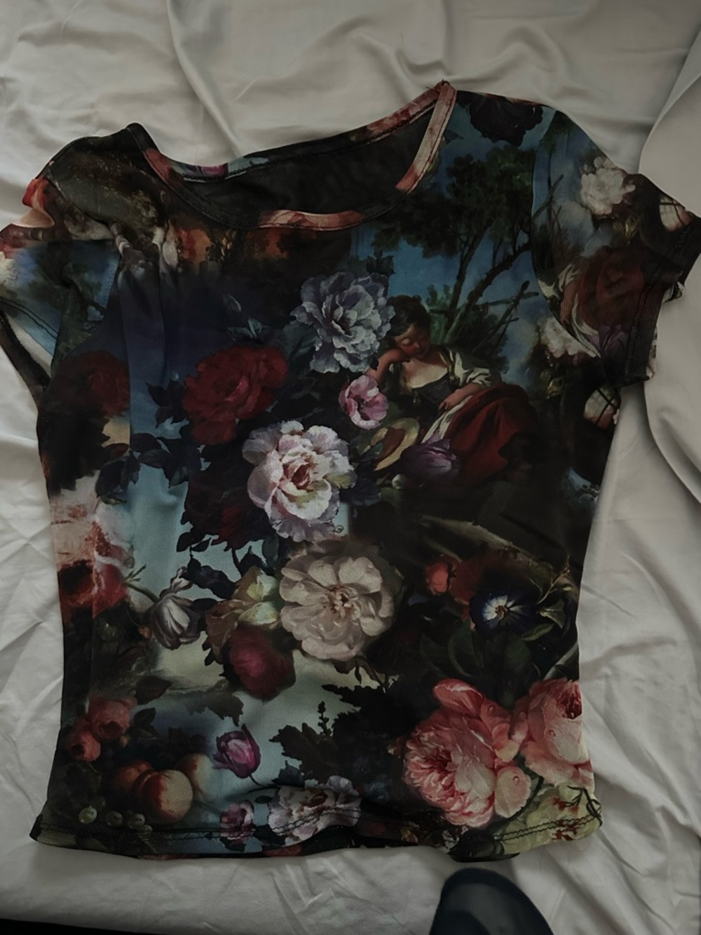Madden Girl Floral Short Sleeve Top in Black and Multi-Color
